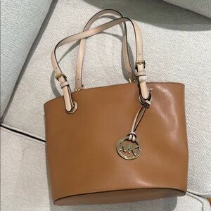 Michael Kors Brown Leather Tote with Cream Straps